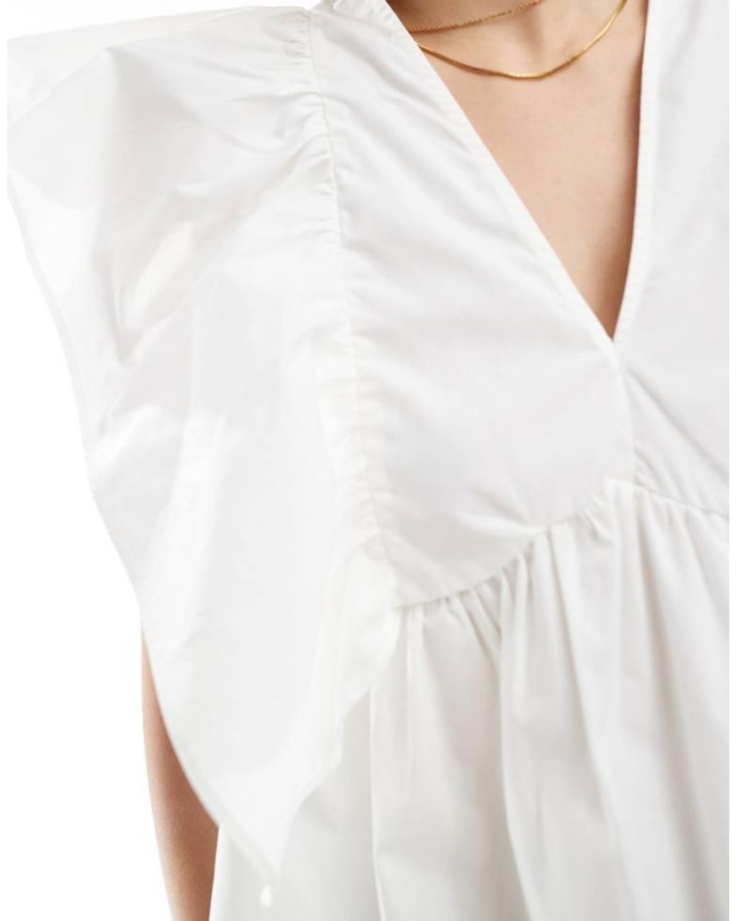 ASOS White V Neck Ruffle Sleeve Peplum Top