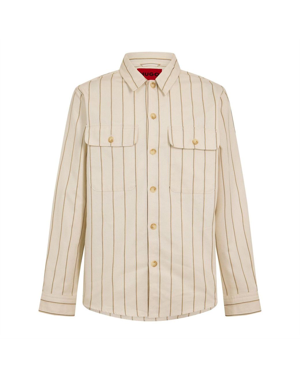 HUGO Natural Collared Neck Long Sleeve Shirt With Chest Pocket for men