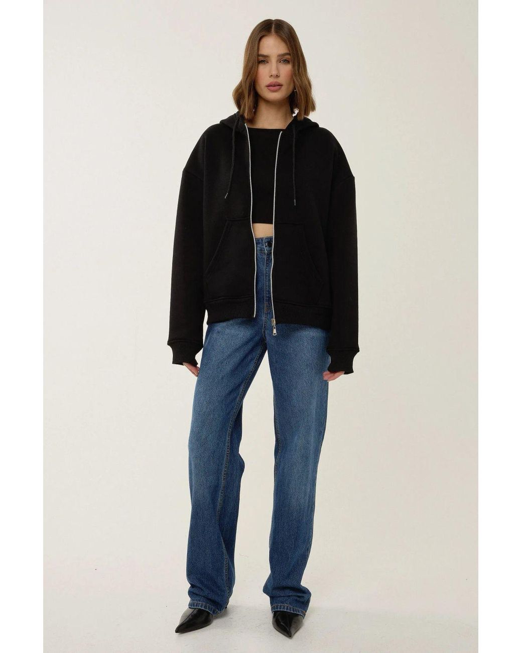 Hiccup Black Relaxed Fit Zip-Up Hoodie