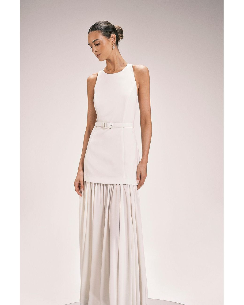Karen Millen Pink Pleated Skirt Detail Belted Maxi Dress