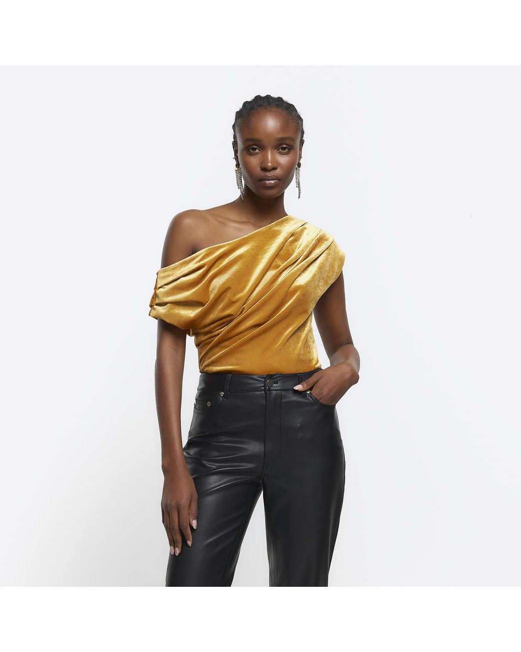 River Island Yellow Asymmetric Top Velvet Drape