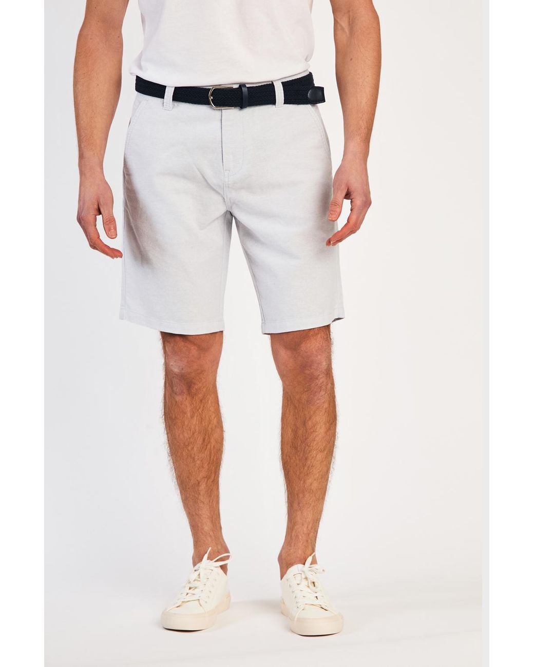 Tokyo Laundry White Cotton Oxford Shorts With Belt for men