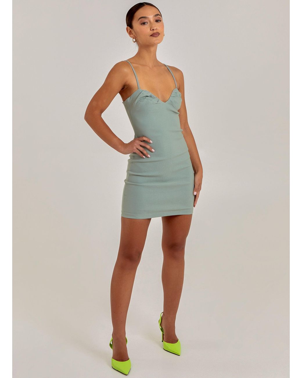 Pink Vanilla Green Notch Front Bengaline Bodycon Dress