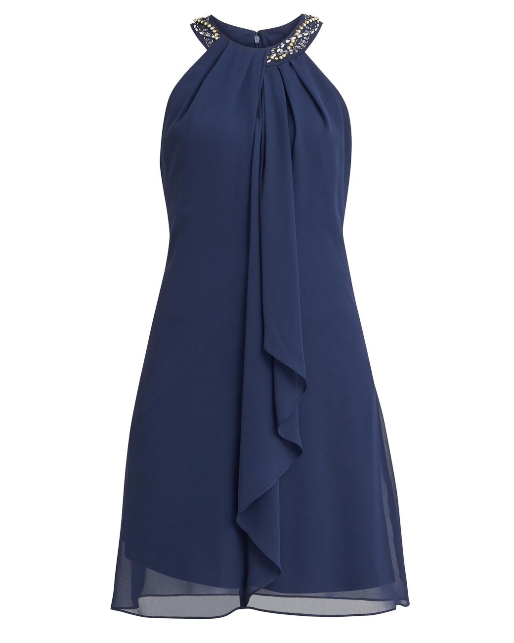 Gina Bacconi Blue Jane Beaded Halterneck Chiffon Dress