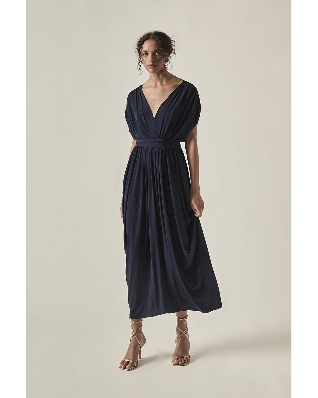 James Lakeland Blue Open-Back Draped Midi Dress –