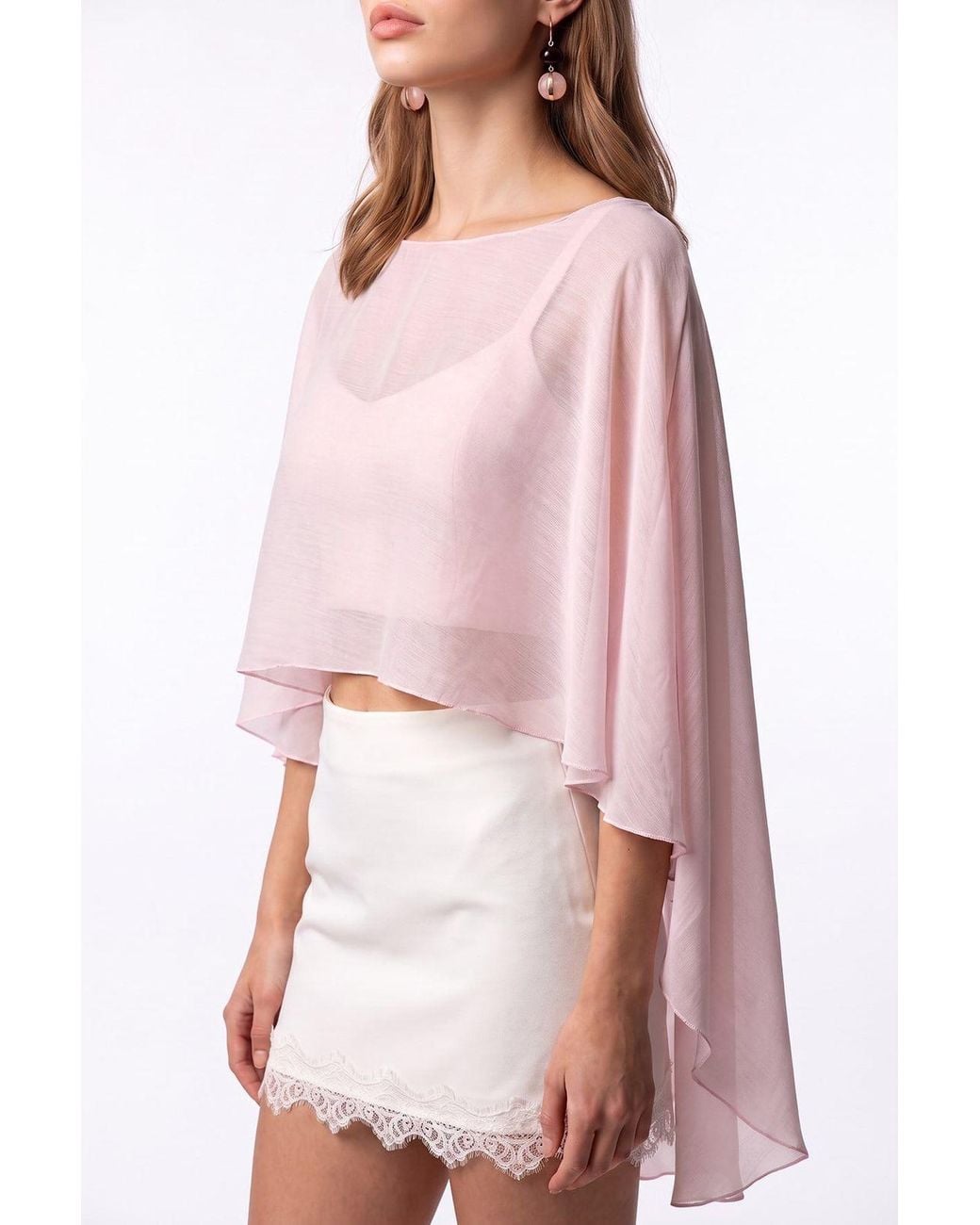 MixRay Pink Loose Chiffon Crew Neck Blouse