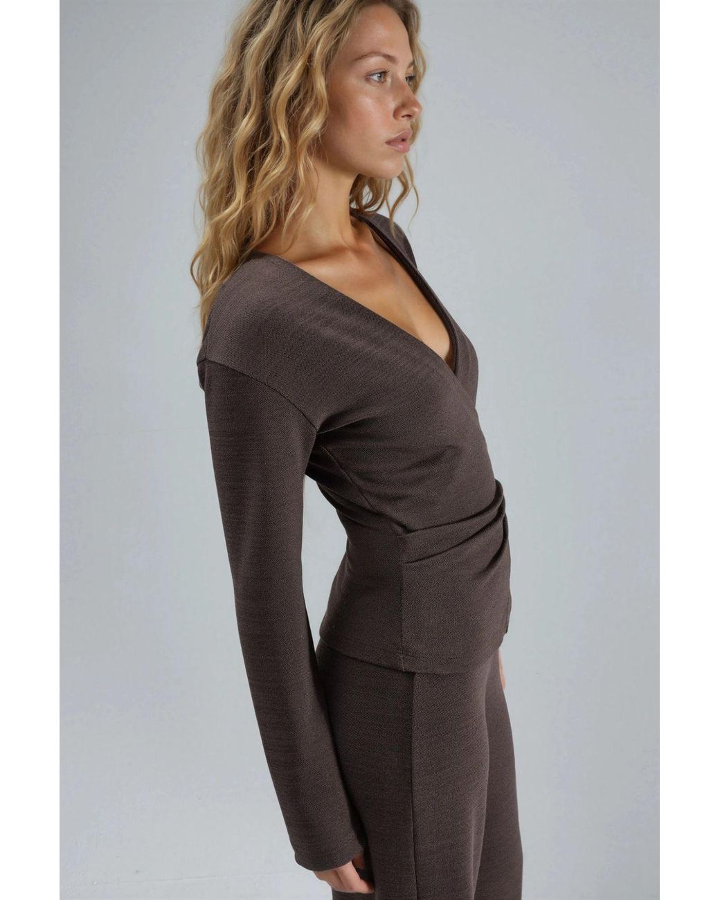 Busem Black Accessory Detail V-Neck Long Sleeve Wrap Blouse