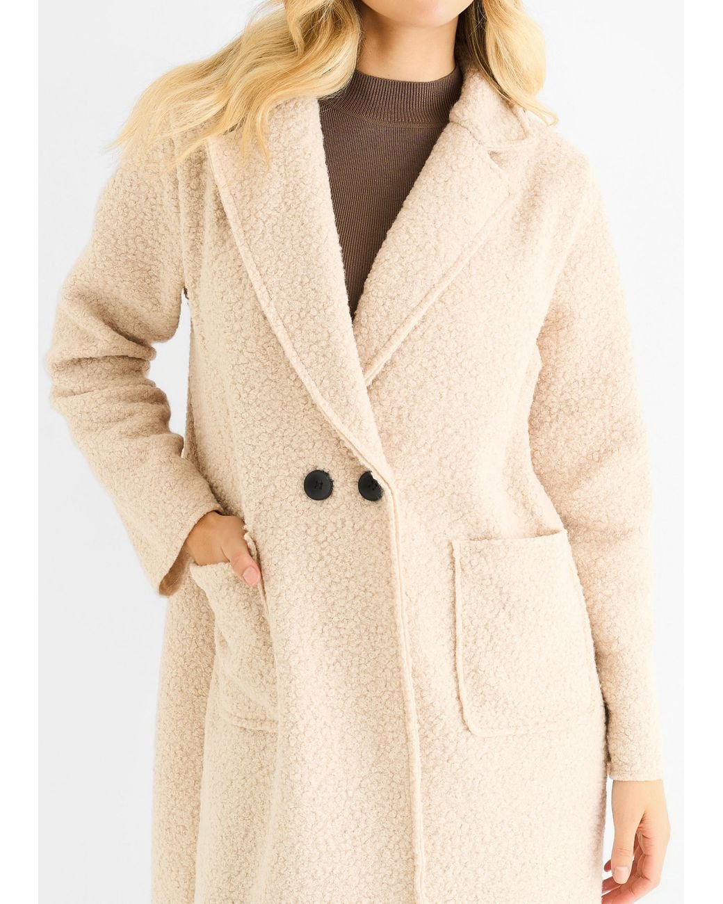 Gini London Blue Shearling Mid Length Double Breasted Jacket
