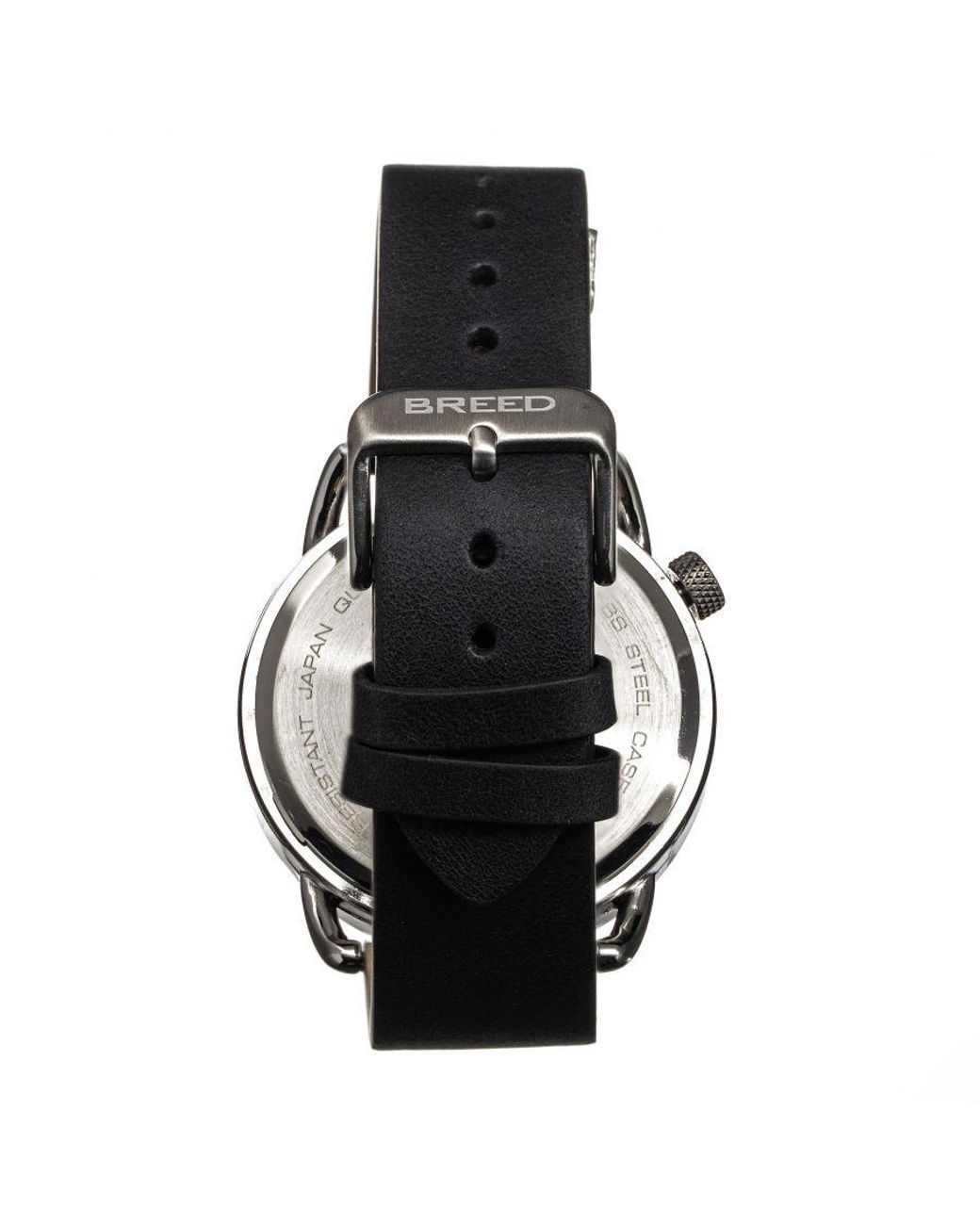 Breed Black Regulator Leather-Band Watch W/Second Sub-Dial for men