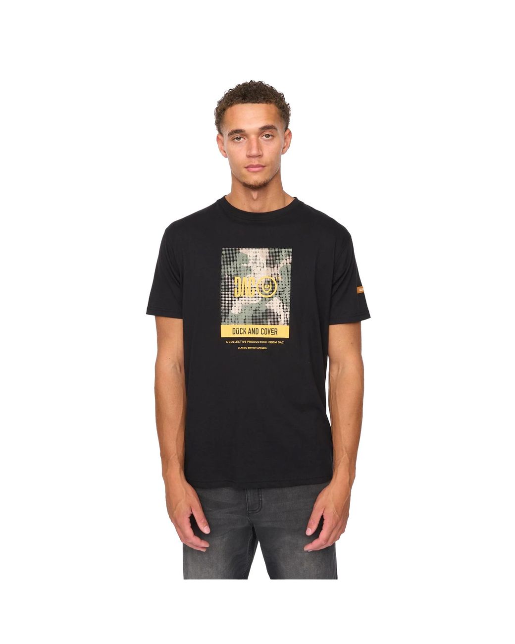 Duck and Cover Black Camostack T-Shirt Cotton for men