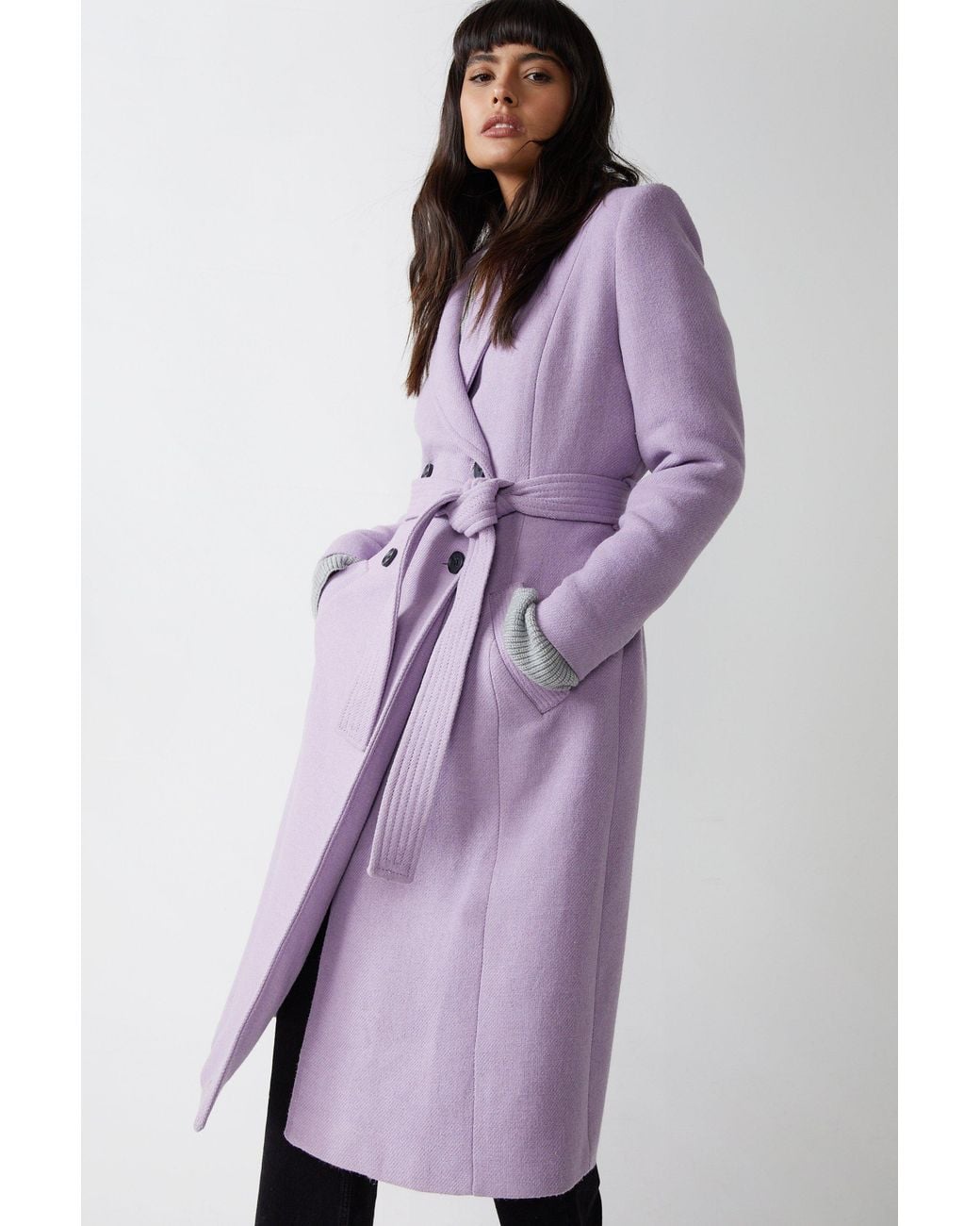 Warehouse Purple Belted Double Breasted Italian Wool Jacket