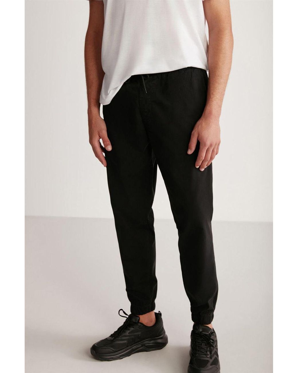 Grimelange Black Elastic Waist Jogger Pants for men