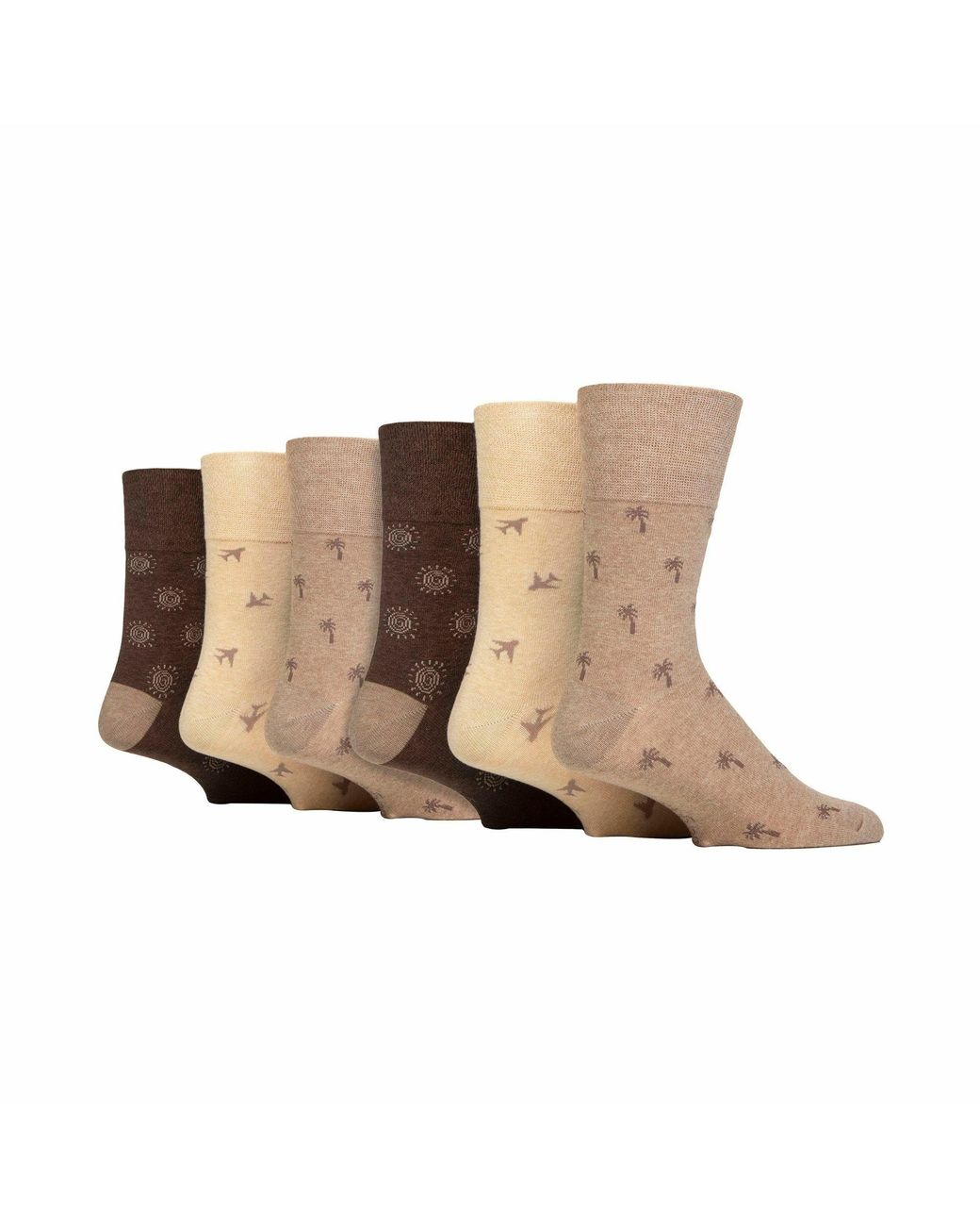 Gentle Grip Brown 6 Pack Non Elastic Square Patterned Cotton Socks For Poor Circulation for men