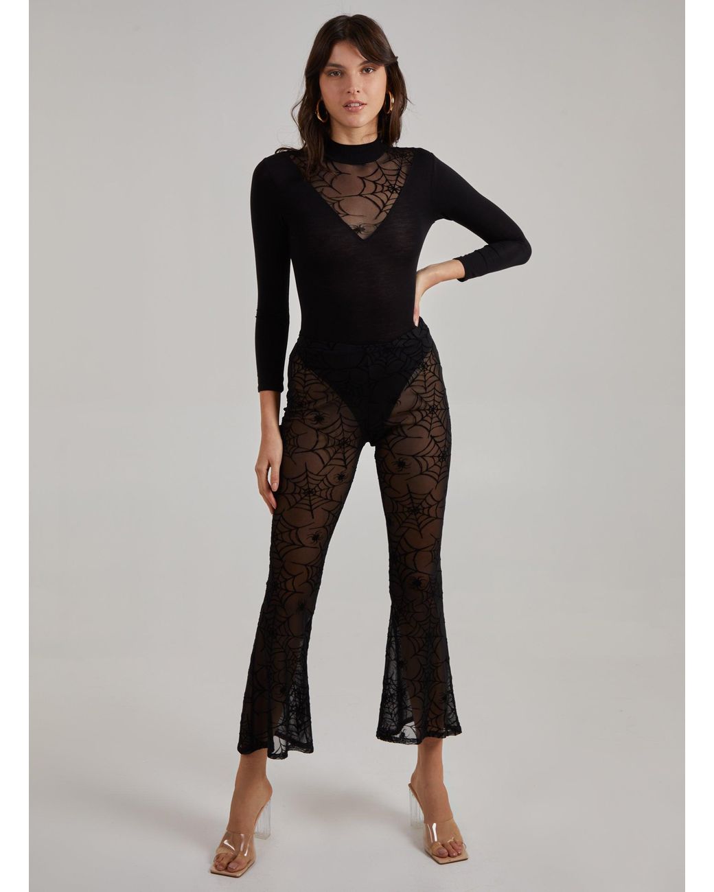Pink Vanilla Black Web Mesh Flocked Trousers
