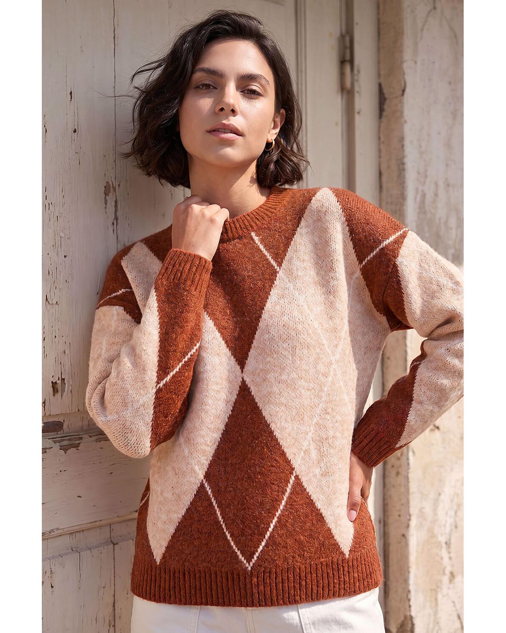 Roman Brown Argyle Knit Jumper