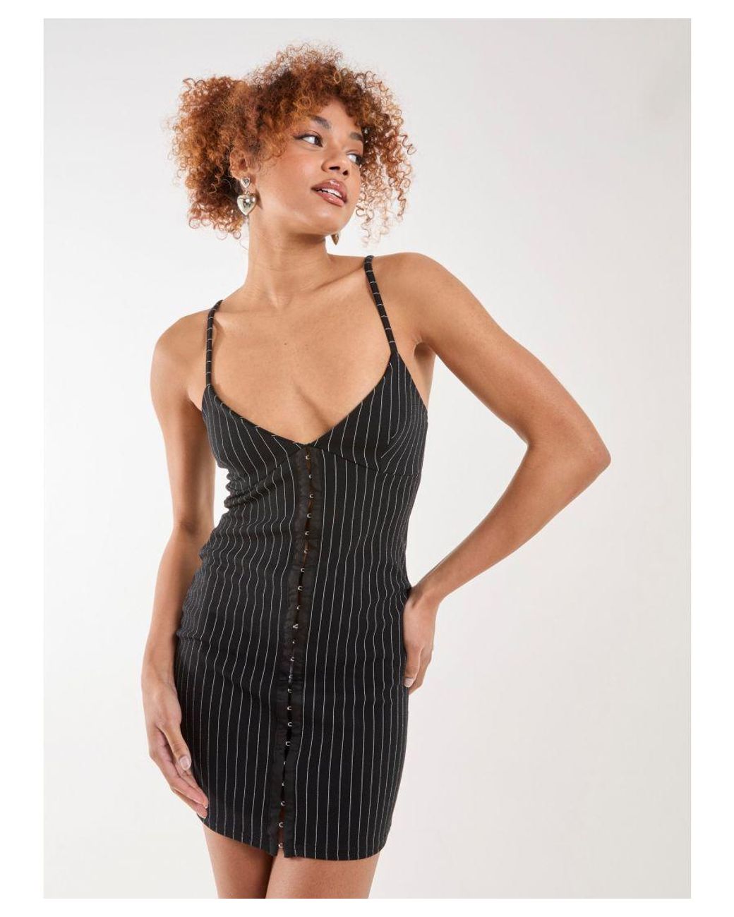 Pink Vanilla White Pinstripe Eyelet Detail Mini Dress