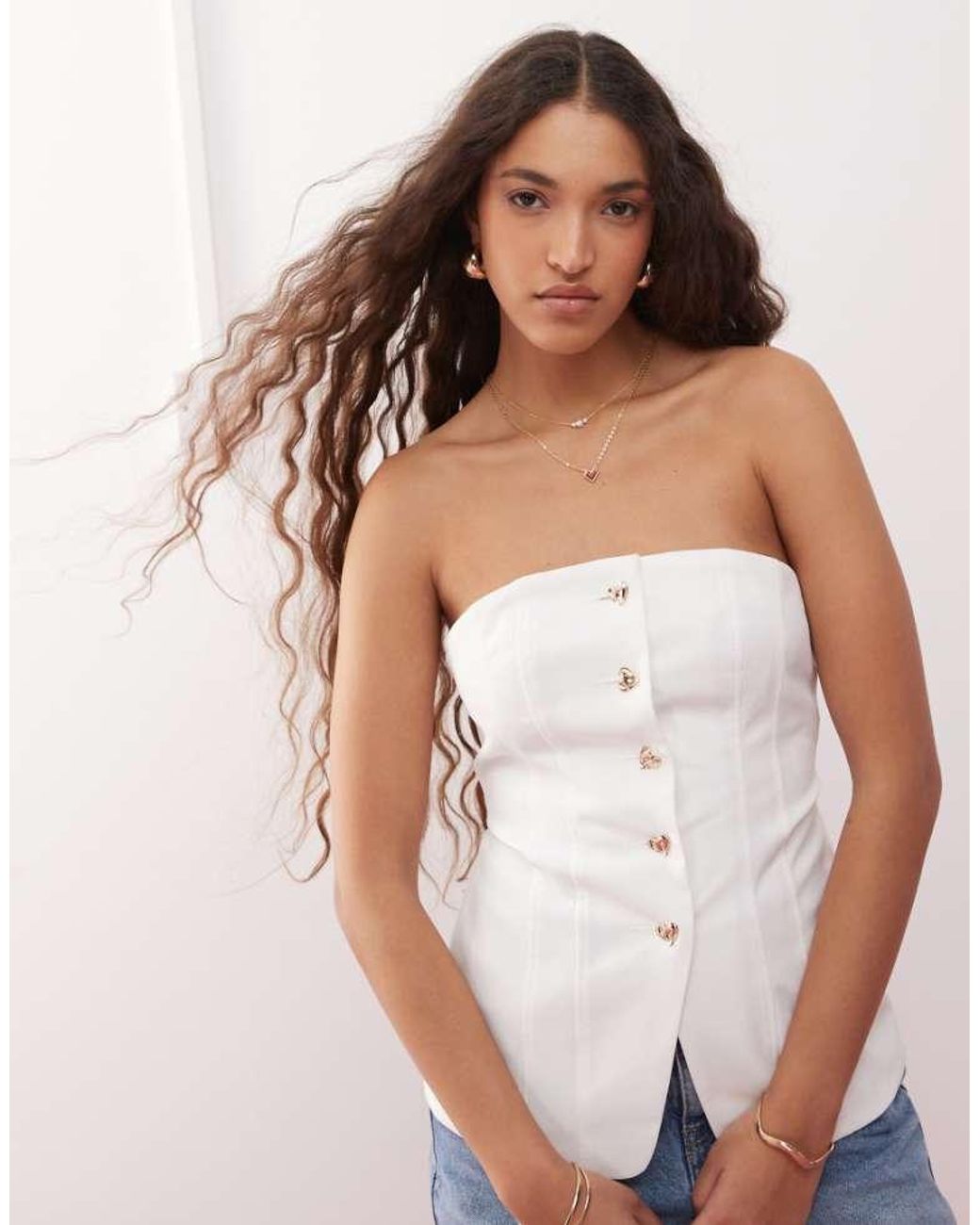 Miss Selfridge White Bandeau Blazer Top With Heart Buttons