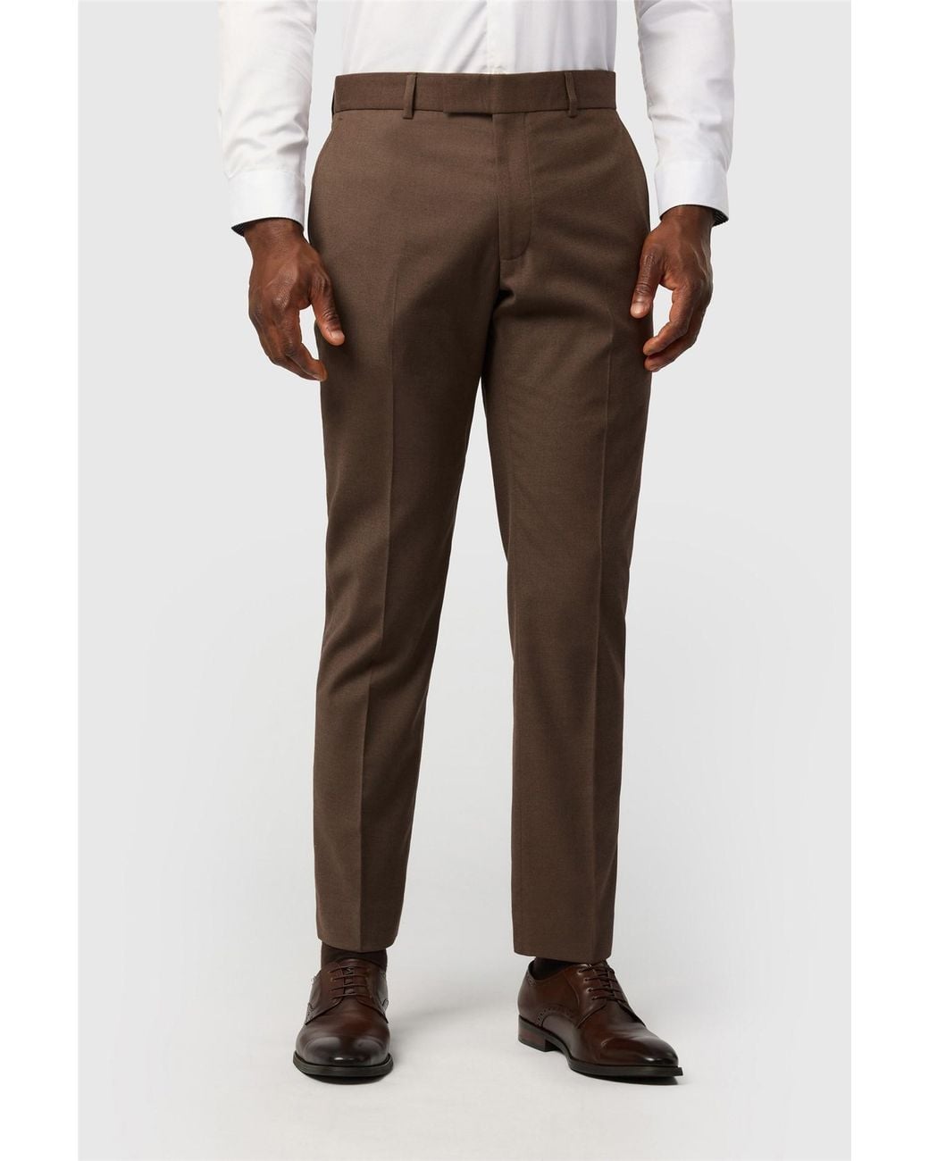 Antique Rogue Brown Flat Fronted Slim Fit Suit Trousers for men