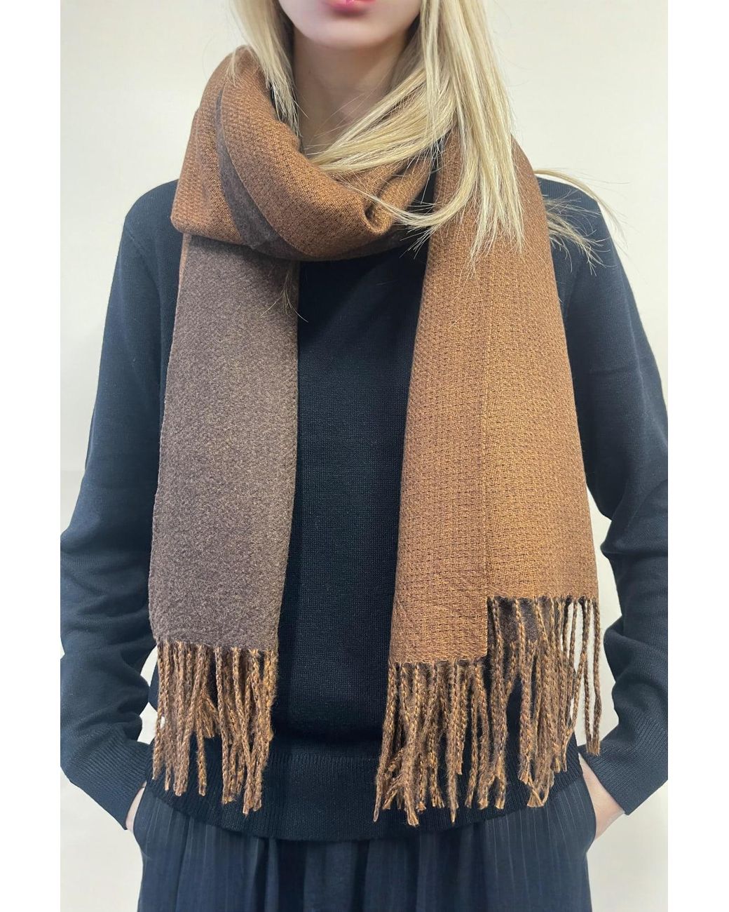SVNX Blue Reversible Two-Tone Cashmere Blend Scarf With Tassels