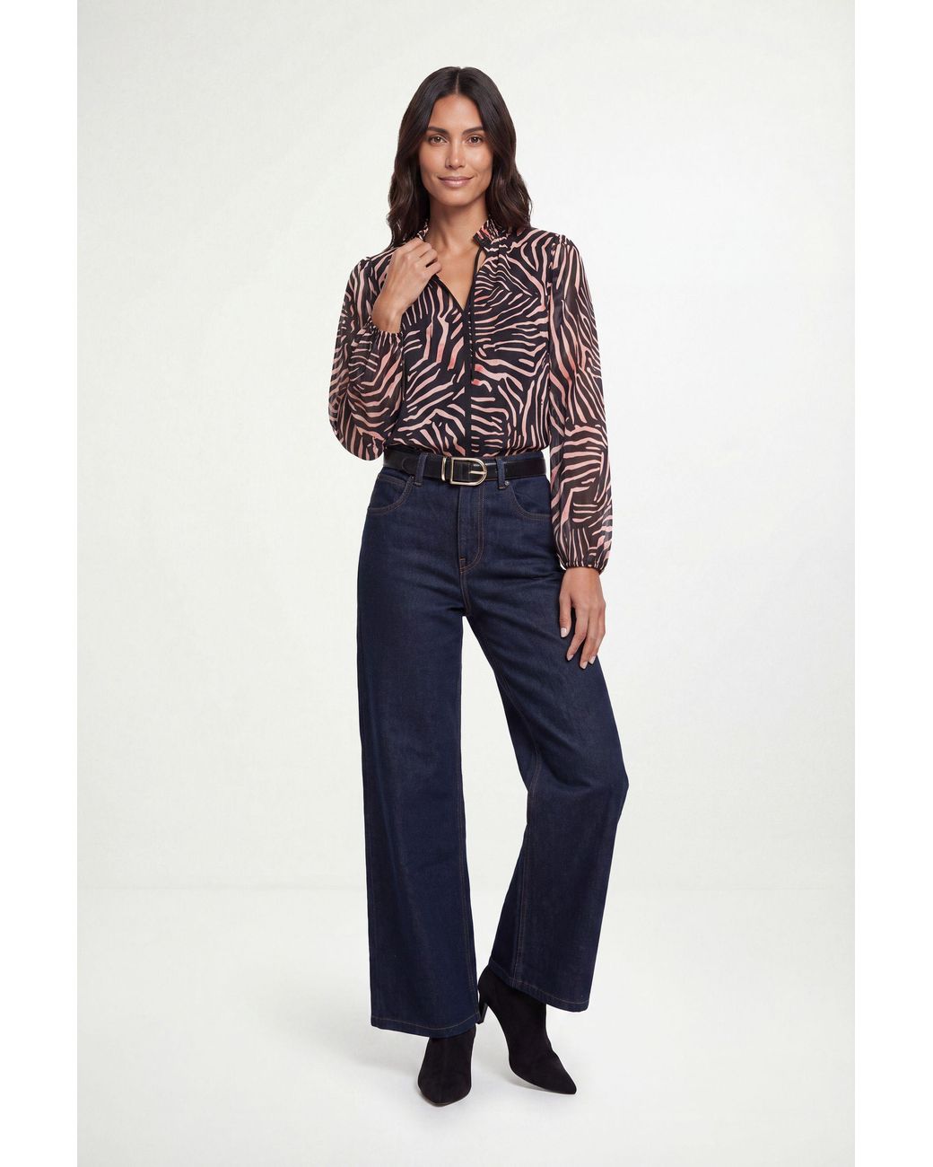 Wallis Blue Zebra Shirred Neck Blouse