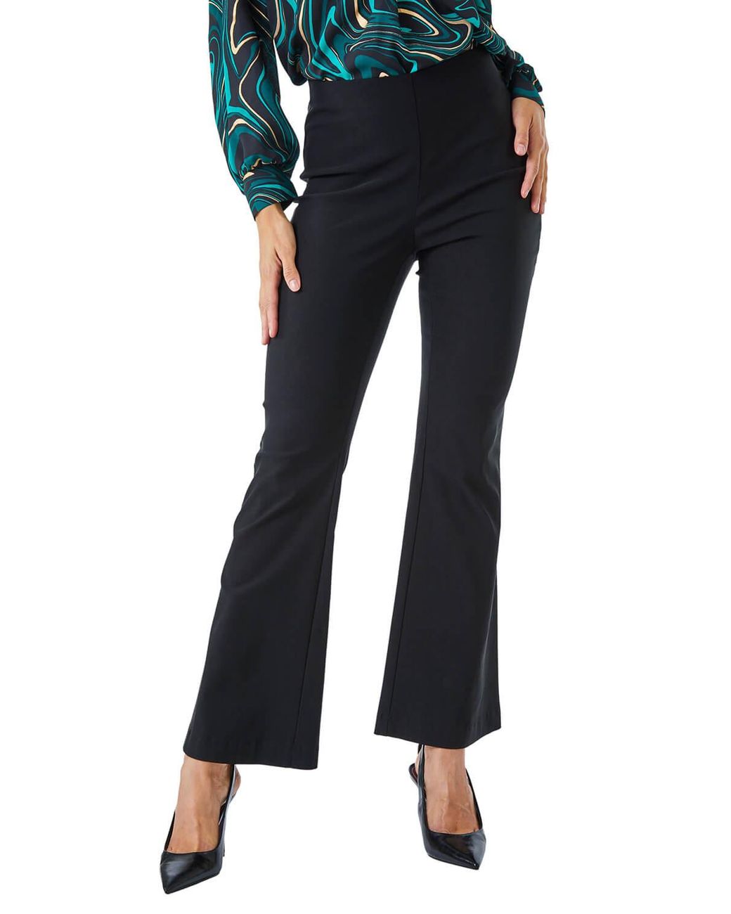 Roman Blue Full Length Boot Cut Elastic Waist Trouser