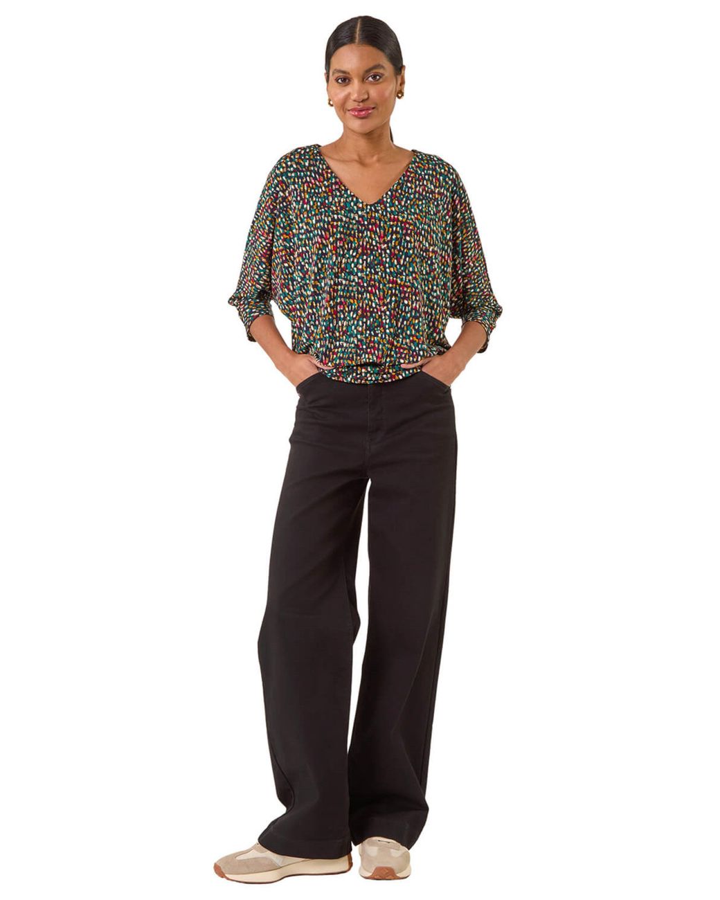Roman Black Abstract Bubble Hem Top