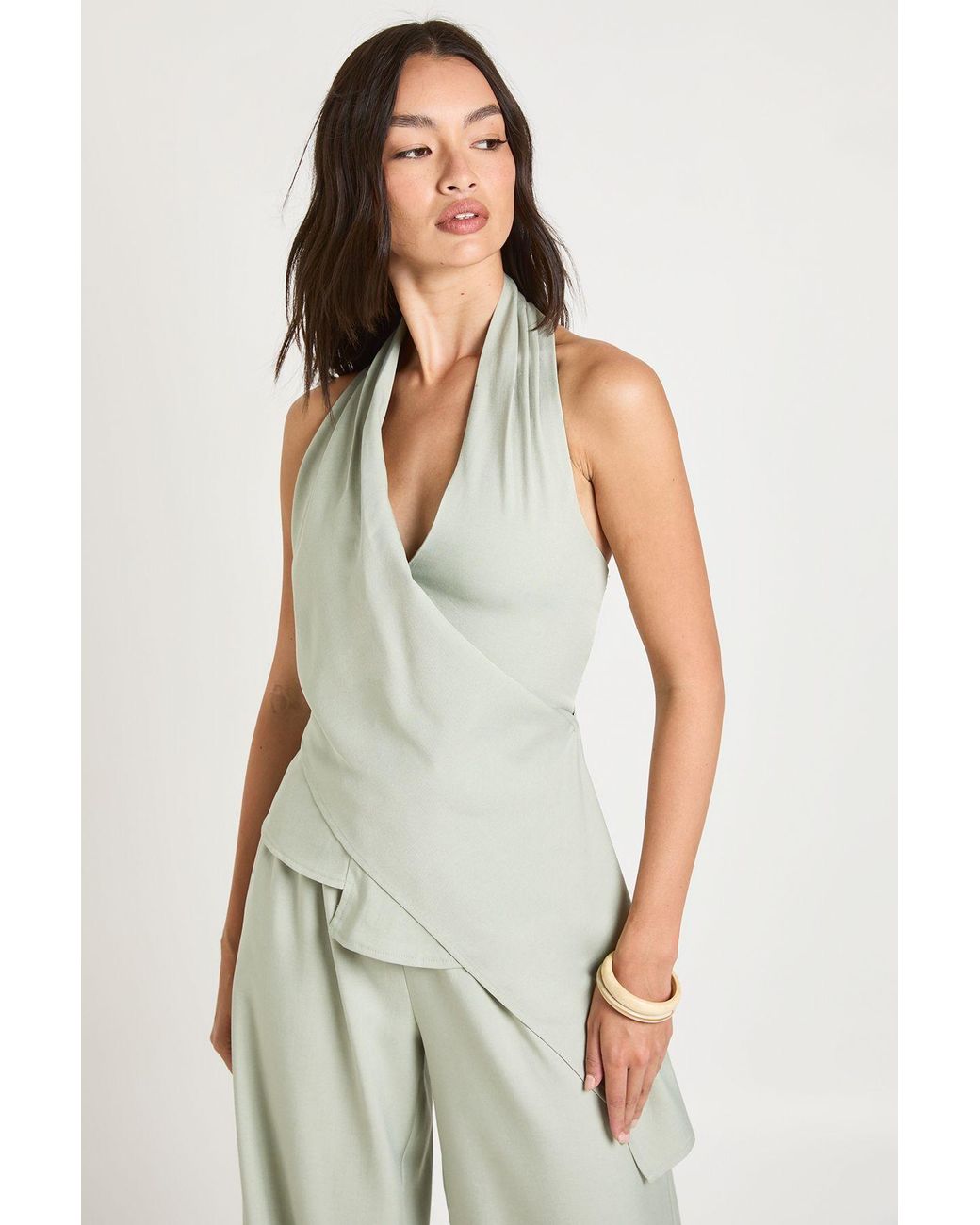 Boohoo White Woven Halterneck Wrap Top