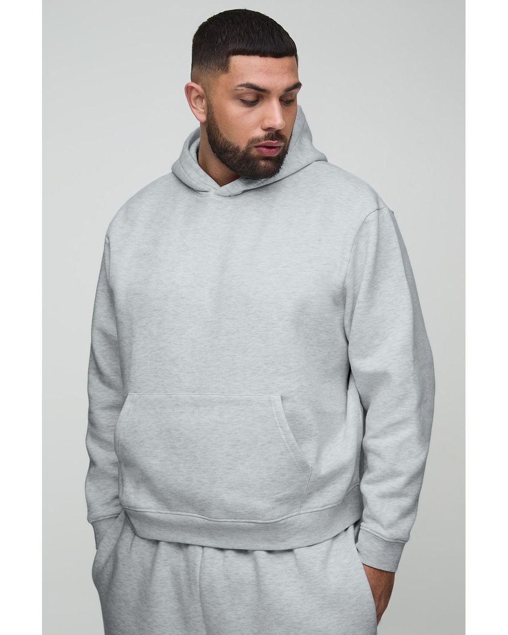 BoohooMAN Gray Plus Oversized Boxy Basic Hoodie for men