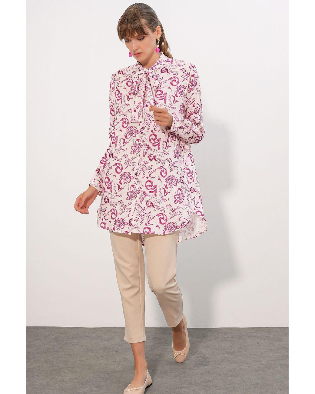 Bigdart Pink Long Floral Viscose Shirt