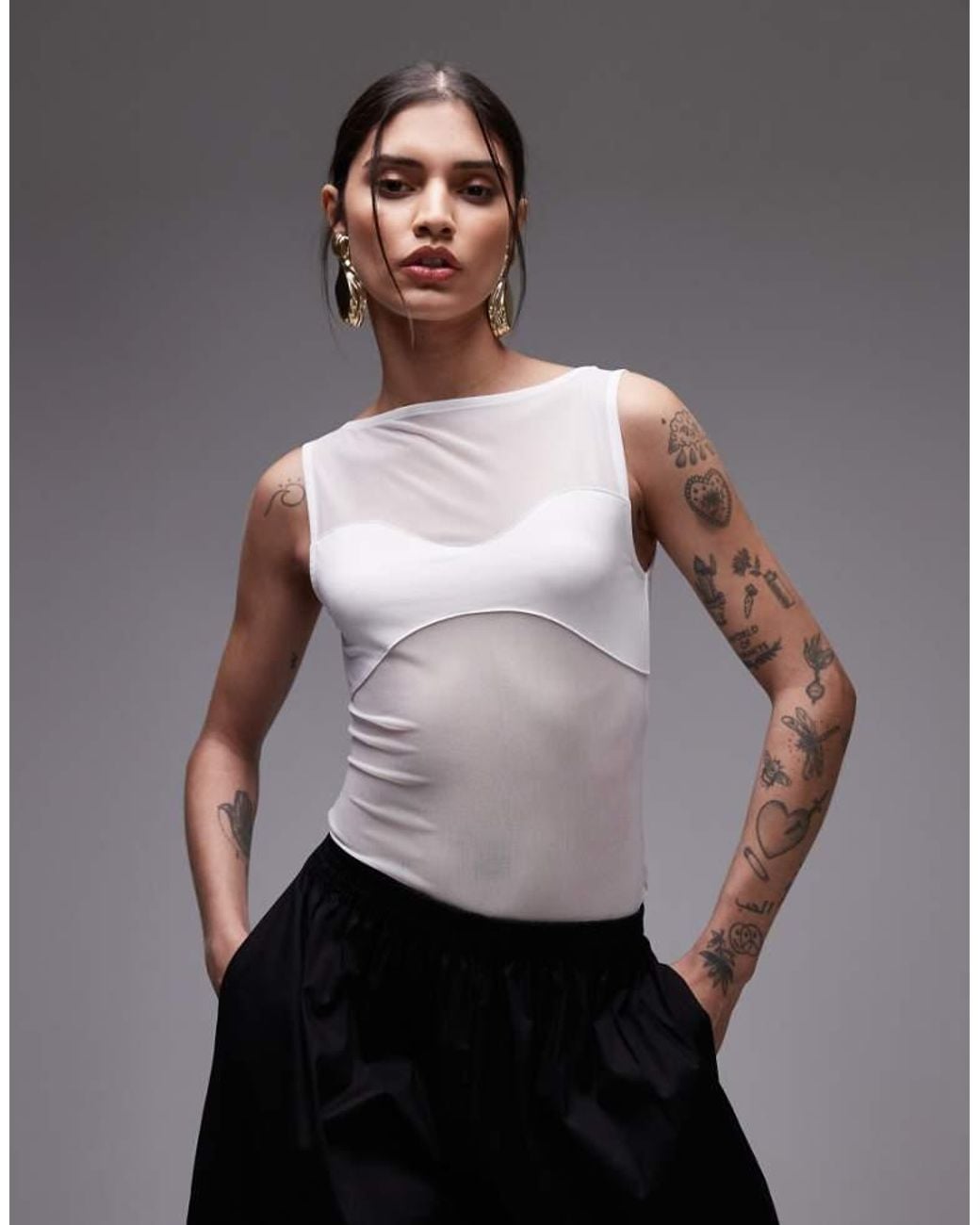 ASOS Gray Mesh Panel Fabric Mix Body
