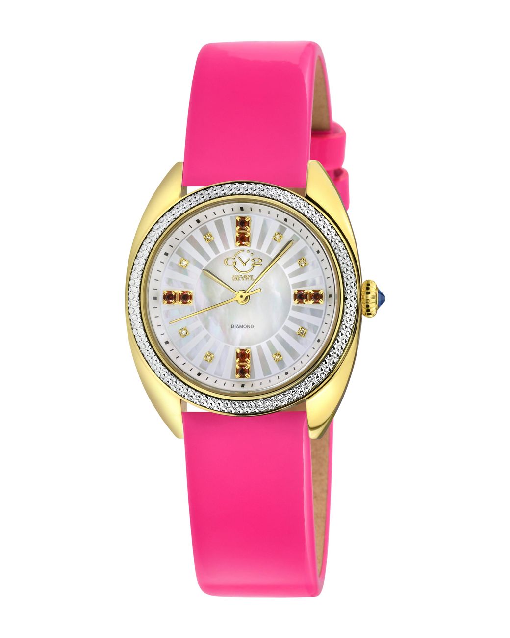 Gv2 Pink Palermo Diamond Watch, 316L Stainless Steel Ipyg Case, Genuine Italian Patent Leather Strap