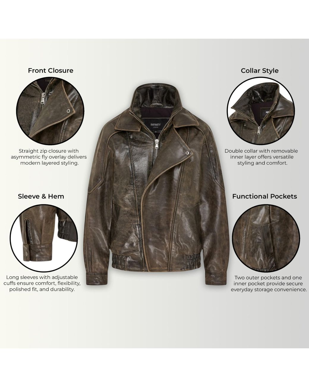 Infinity Leather Green Cow Biker Blouson Jacket