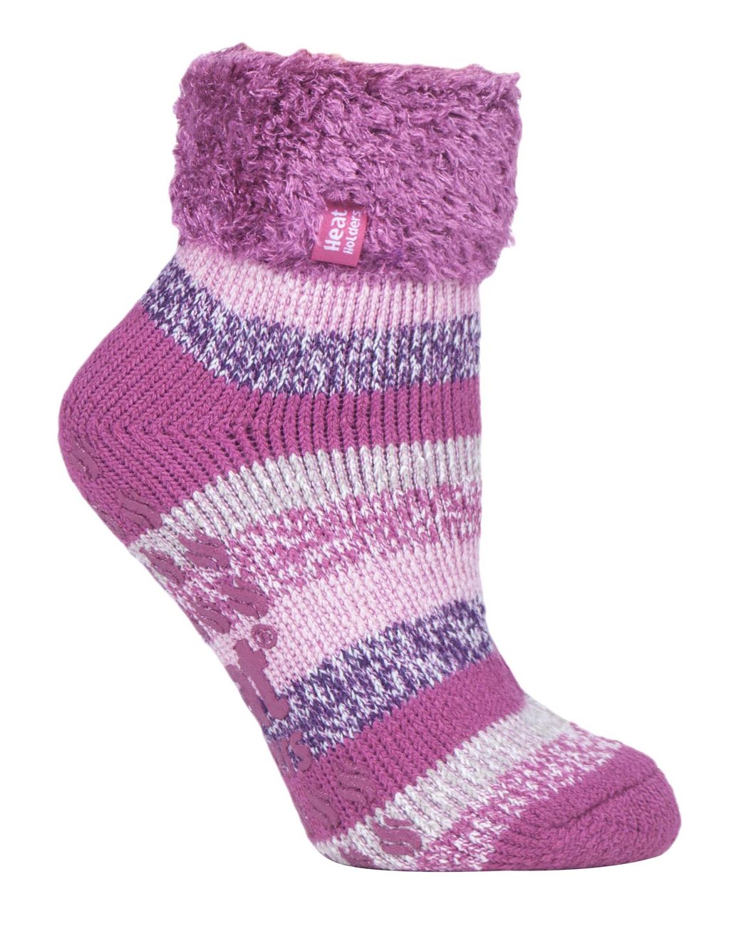Heat Holders Purple Thermal Slipper Bed Socks With Non Slip Grips