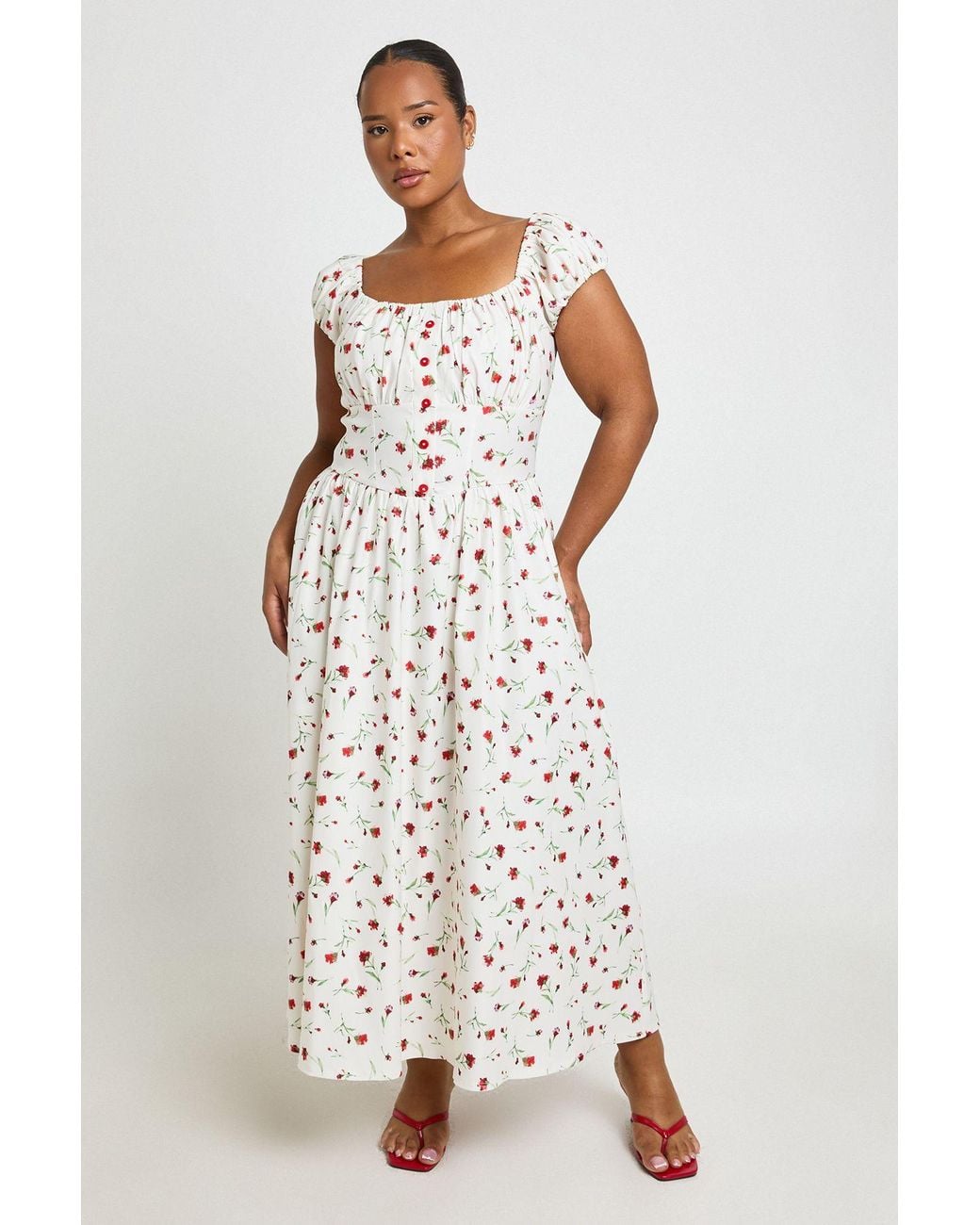 Boohoo White Plus Bengaline Ditsy Midi Skater Dress