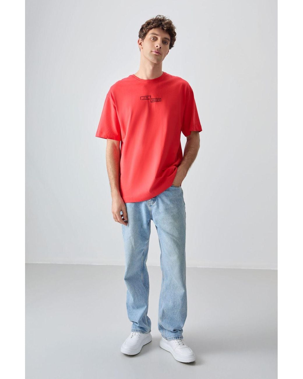 TOMMY LIFE Red Oversized Cotton Printed T-Shirt for men