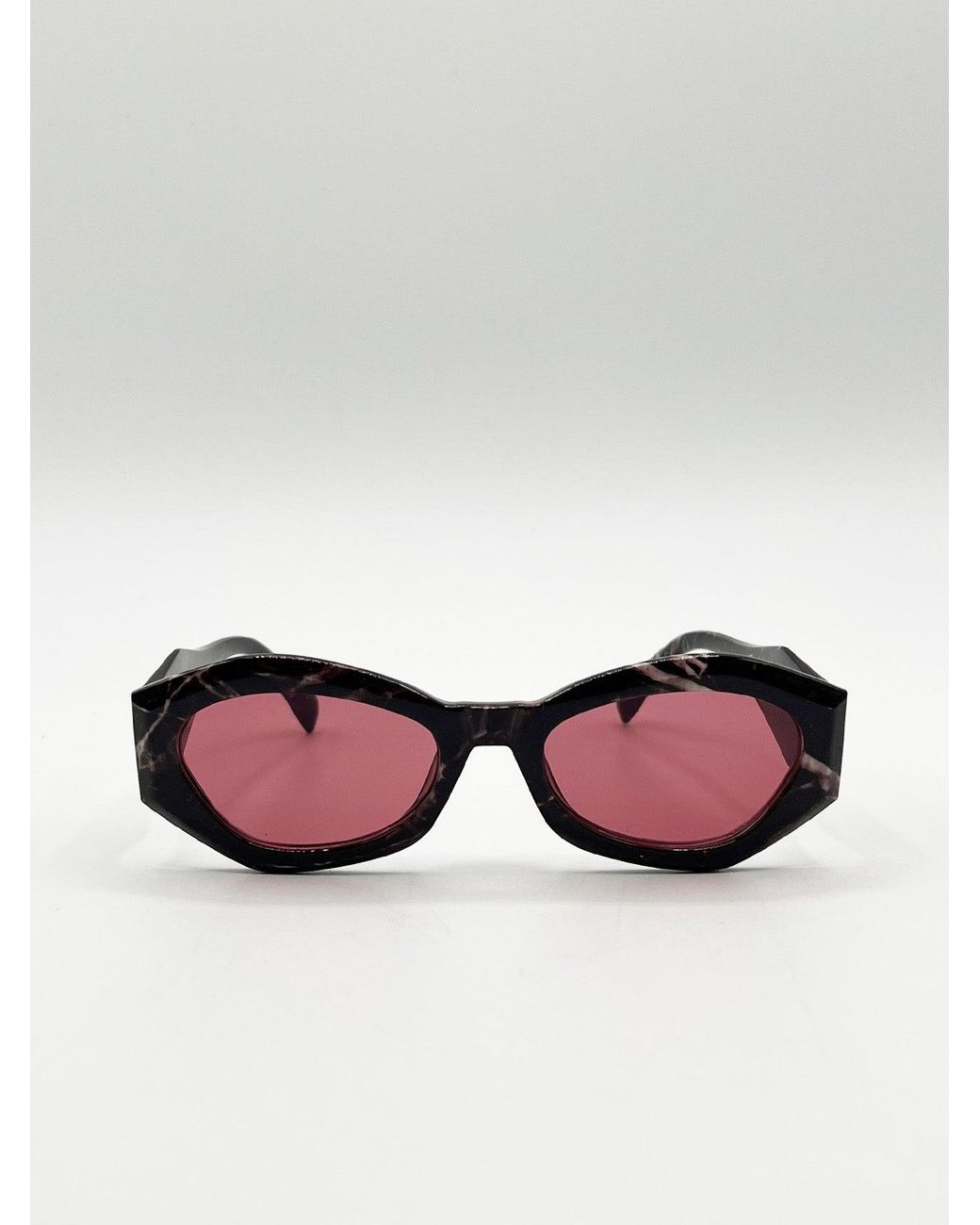 SVNX Red Retro Polygonal Cat-Eye Sunglasses