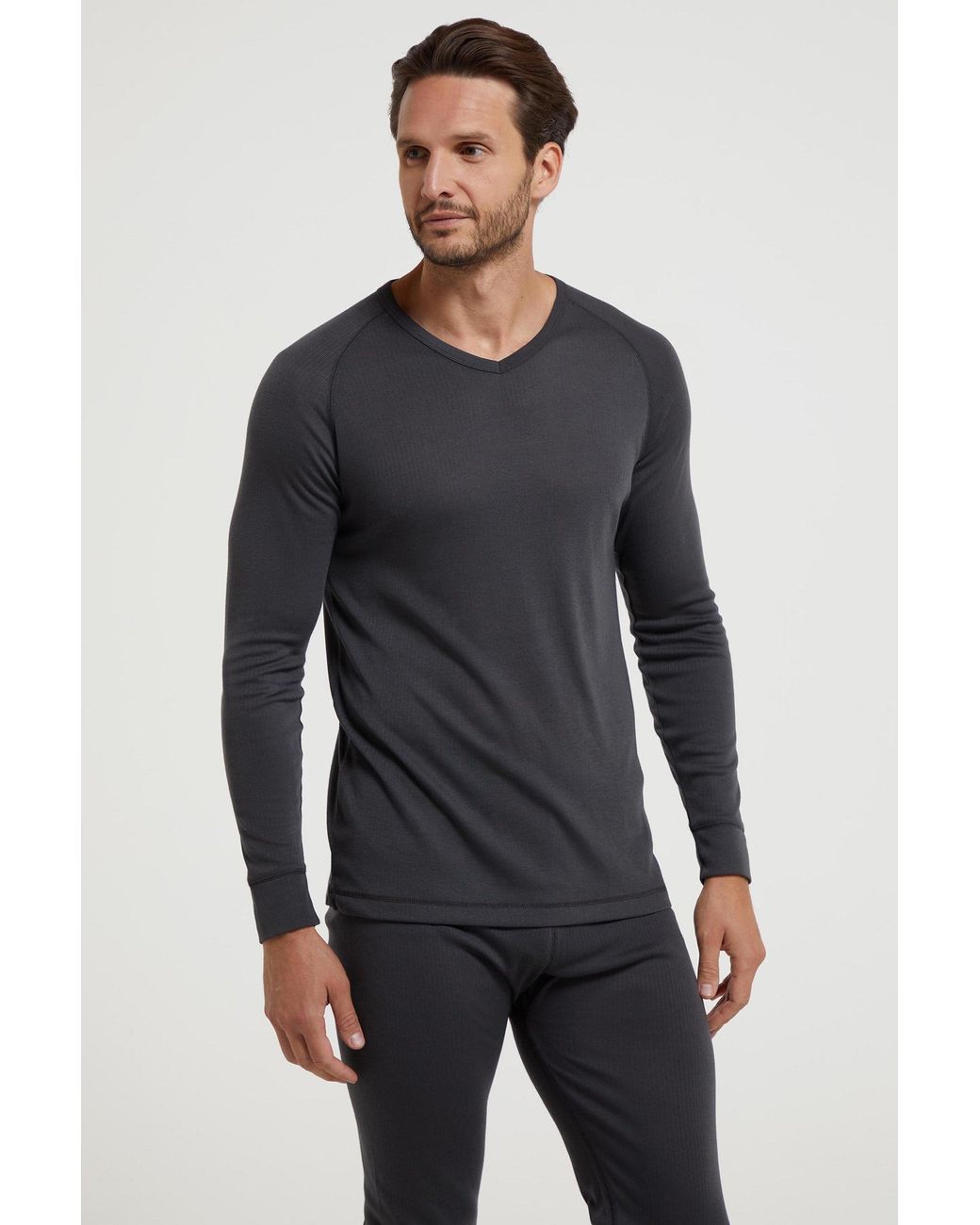 Mountain Warehouse Blue 'Talus' V Neck Base Layer Top Thermal Quick Drying Winter Tee for men
