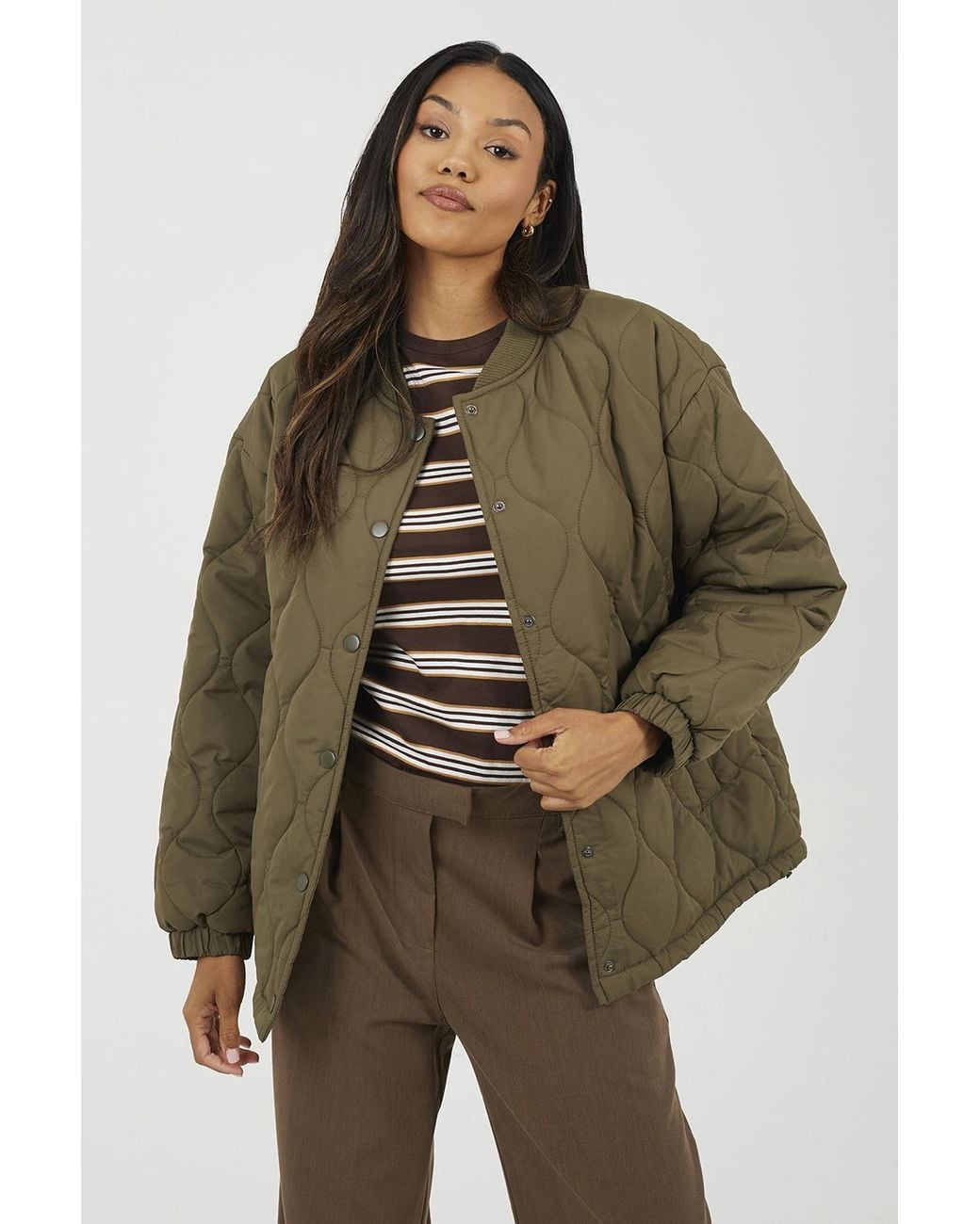 Brave Soul Green Oversized Quilted Jacket