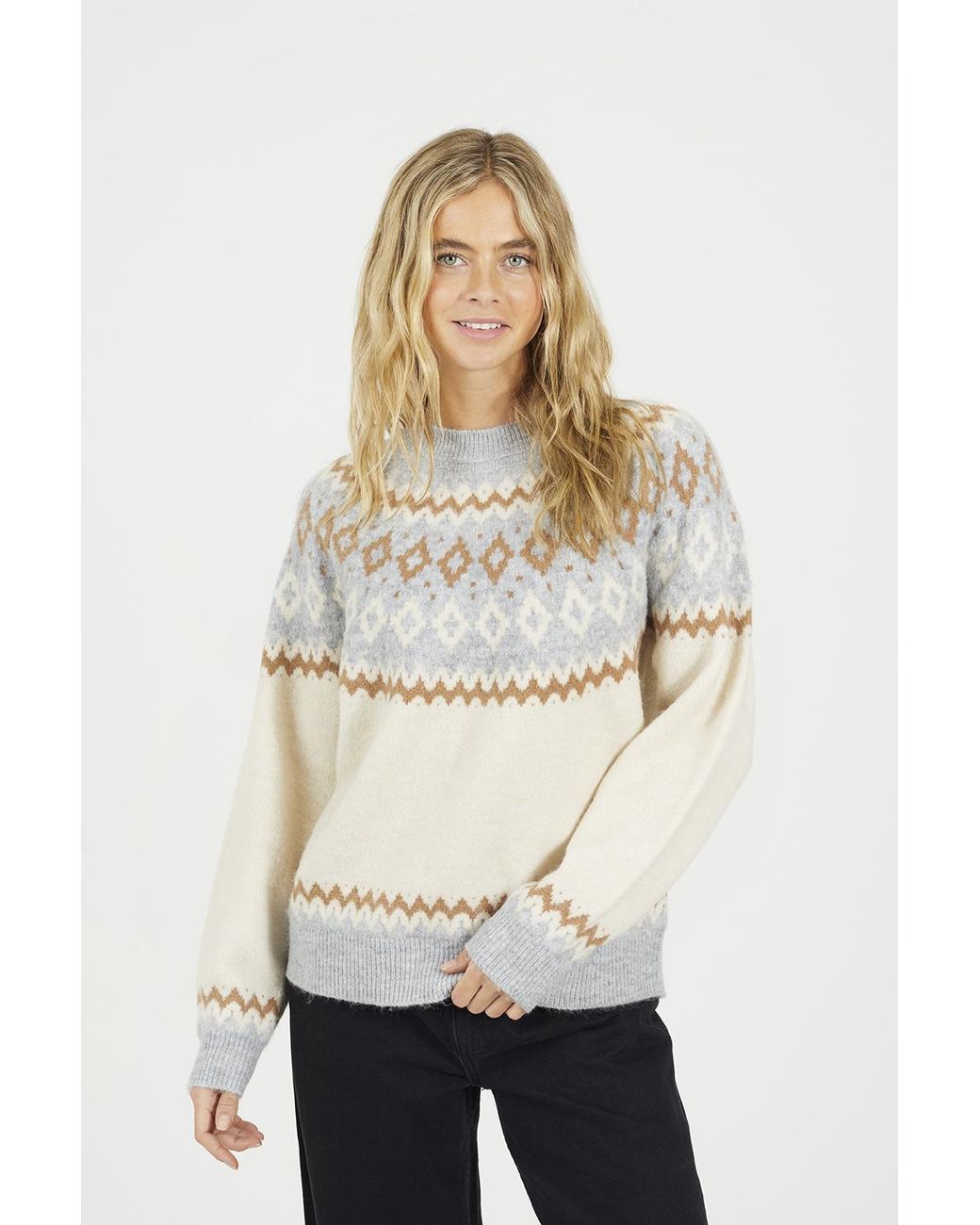 Brave Soul Natural Crew Neck Fairisle Jumper