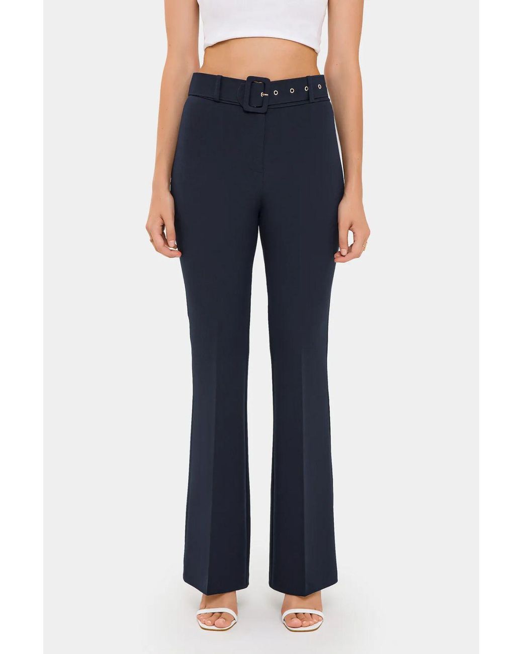 Hiccup Blue High-Waist Belted Flare Trousers