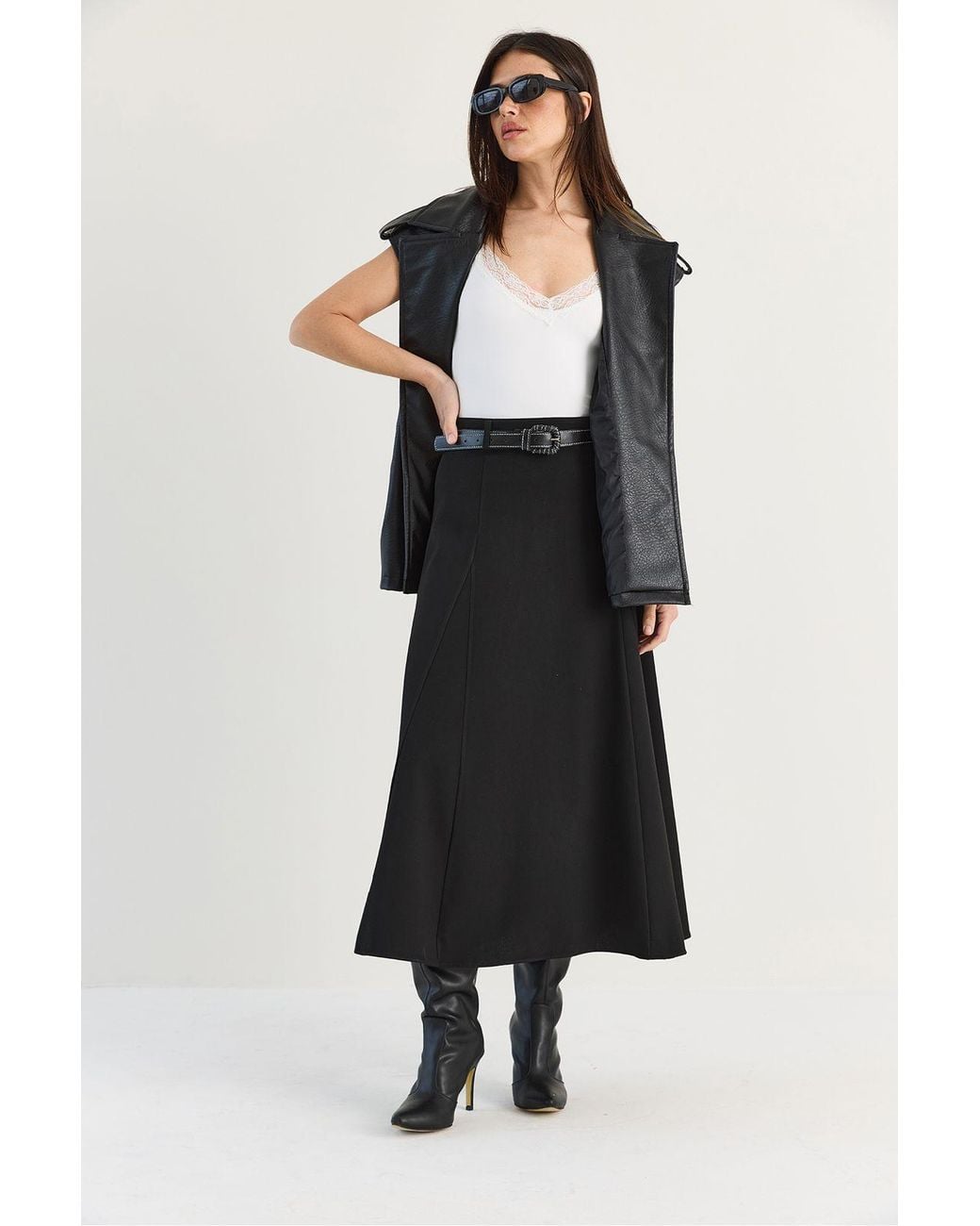 Bianco Lucci Black Midi Skirt
