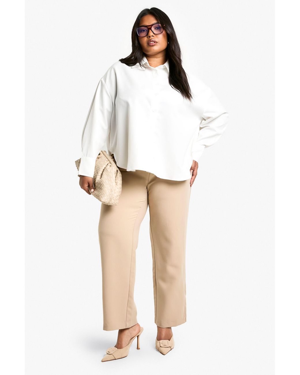 Boohoo White Plus Straight Leg Tailored Trouser