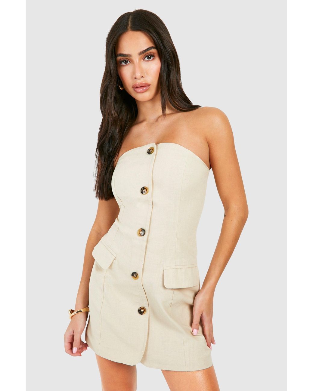 Boohoo White Petite Linen Look Bandeau Blazer Dress