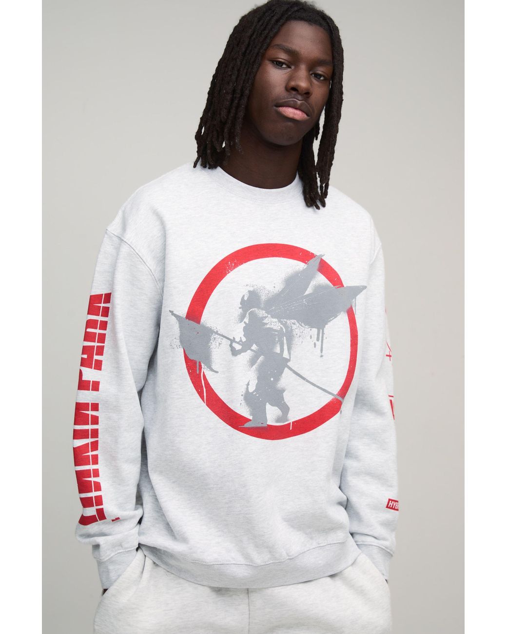 BoohooMAN White Oversized Linkin Park License Printed Sweatshirt for men