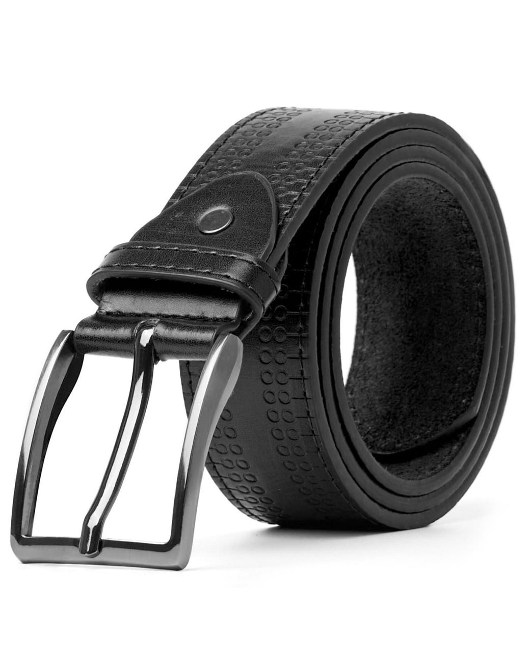 Woodland Leathers Black Leather Lined Belt With Decorative Pattern for men
