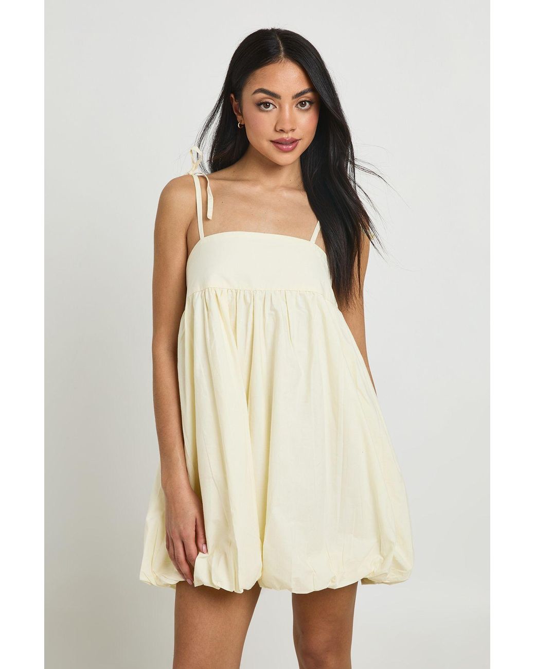 Boohoo Natural Cotton Poplin Puff Ball Mini Dress
