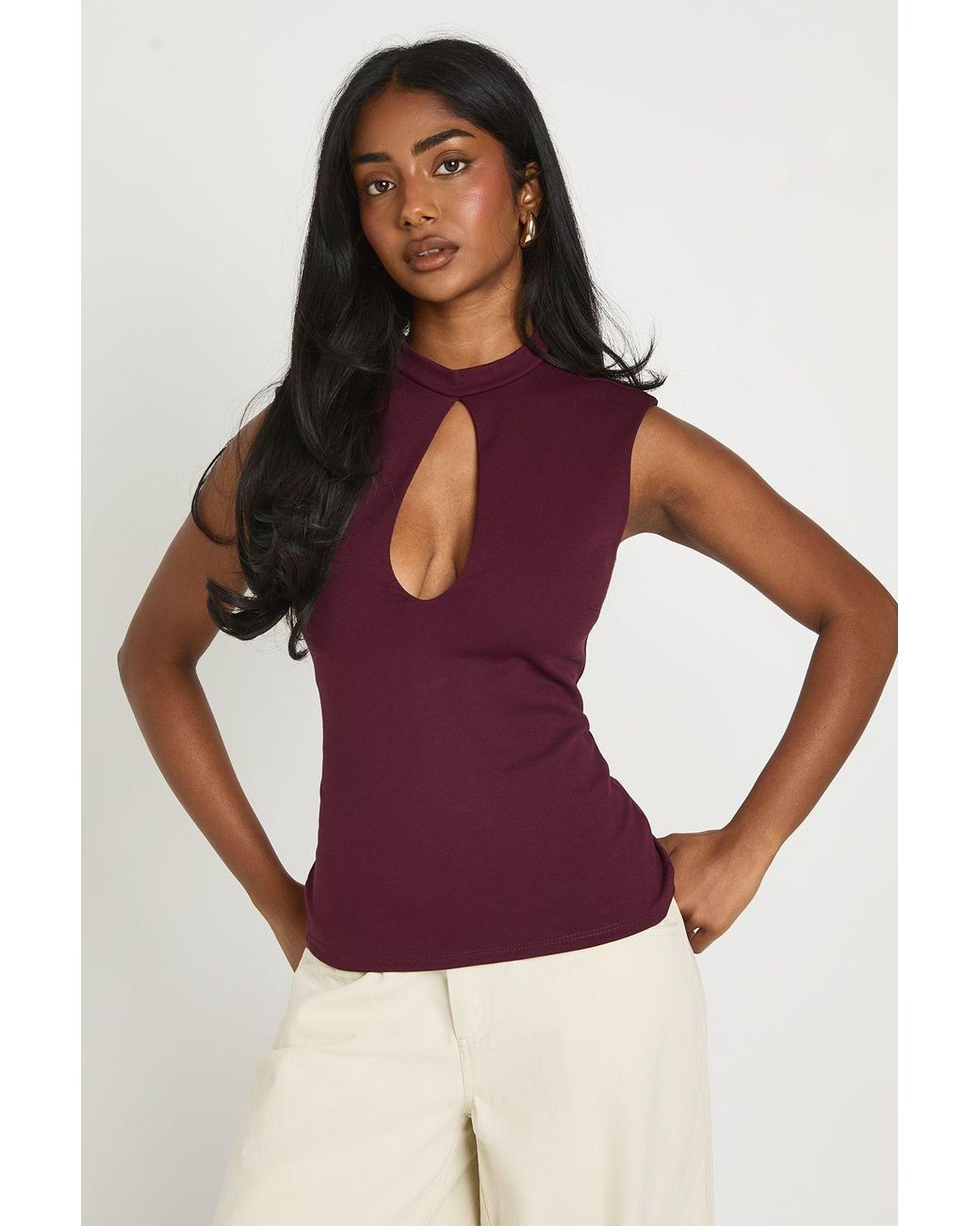 Boohoo Purple Premium Stretch Contour Keyhole Corset Top