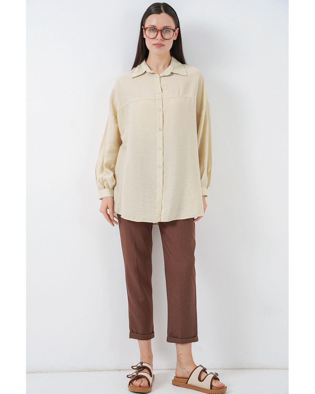 Bigdart Natural Oversized Long-Sleeve Shirt