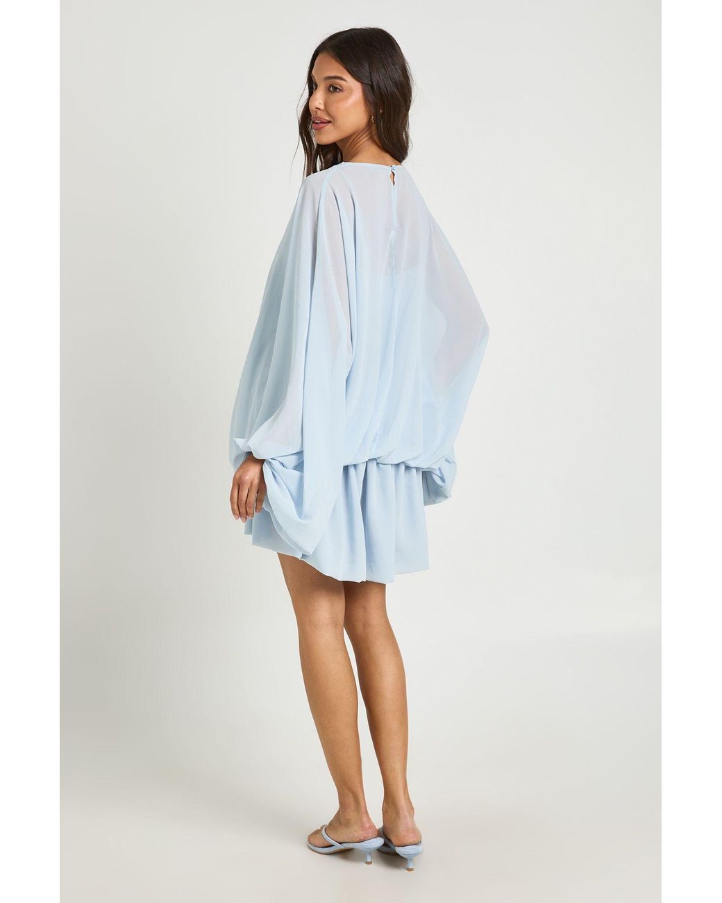 Boohoo Blue Chiffon Cami Overlay Blouson Skater Dress
