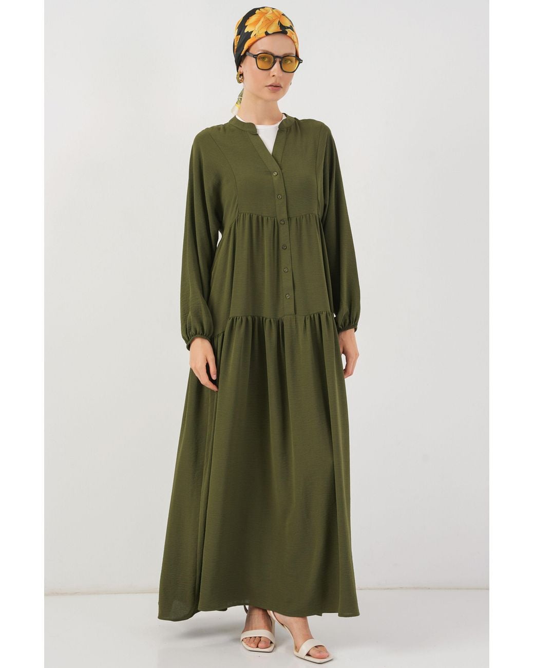 Bigdart Green V-Neck Button Closure Relaxed Fit Maxi Dress